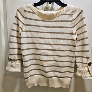Jones New York Crew Neck Striped Cuffed Sleeve Sweater